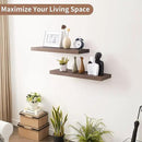 Axeman Floating Shelves for Wall, 24''W x 8'' D Rustic Solid Elm Wood Shelves for Storage, Wall Mounted Display Shelving with Invisible Heavy-Duty Metal Bracket (Walnut, 2PCs) by CozyNest Decor