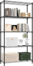 1250 lbs 5 Tier Shelf Metal Storage Shelves Shelving Wire Rack Heavy Duty Closet Organizers for Garage Kitchen Bathroom Laundry Black 13.8" D x 35.4" W x 68.5" H by CozyNest Decor