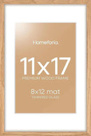 Homeforia 11x17 Wood Frame, High End Natural Oak 11x17 Light Wooden Picture Frame with Mat 8x12, 11 x 17 Poster Frames Matted to 8 by 12 Photo, 17x11 Hanging Frames, Tempered Glass, Wall Kit, Set of 1 by CozyNest Decor