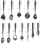 304 Stainlss Steel Matte Kitchen Utensils Set, 12 Pcs Long Metal Cooking Utensil Gadgets Tools Set with Spatula, Ladle, Spoon, Ladle, Skimmer, Tunner, Pasta Server, Tongs(Black, Dishwasher Safe) by CozyNest Decor