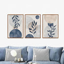 KAIRNE Boho Plant Wall Art Set of 3,Blue Bohemain Framed Canvas,Abstract Geometric Line Wall Painting,Modern Nature Prints,Botanical and Moon Wall Art for Living Room Bedroom Office - 3Pieces,16”X24” by CozyNest Decor
