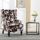 Mid-Century Accent Chair, Upholstered Arm Chair Linen Fabric Side Chair with High Back Solid Wooden Legs, Comfy Reading Chair for Living Room Bedroom, Milk Cow by CozyNest Decor
