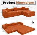 108" Oversized Convertible Sleeper Sofa Bed, Corduroy L Shape Sectional Couch, Folding Sofa Bed with Side Pocket, Modern Cloud Floor Mattress Couch, Modular Sofa for Living Room, Orange by CozyNest Decor