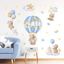 Tanlaby Blue Hot Air Balloon Wall Stickers Cartoon Bear Rabbit Stars Planets Wall Decals Peel and Stick Art Decor for Nursery Kids Bedroom Playroom Daycare Classroom by TinyTreasures Baby Boutique