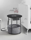 VASAGLE Side Table with Charging Station, Round End Table with Fabric Basket, Nightstand with Power Outlets, USB Ports, for Living Room, Bedroom, Modern, Ebony Black and Slate Gray ULET228B01 by CozyNest Decor