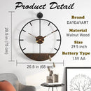 Modern Wood Walnut Dial Wall Clock, Large Simple Wall Decor Metal Frame Silent Non Ticking Clock for Living Room, Kitchen, Bedroom, Study Decoration, Handmade Home Present Idea, 29.5 in by CozyNest Decor