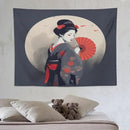 Japanese Woman Geisha Tapestry Asian Red Cherry Blossom Red Sun Traditional Kimono Folk Tapestries Home Decor for Living Room Bedroom Apartment Farmhouse Dorm 80"x60" by CozyNest Decor