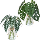 Artificial Flowers Turtle-Back, Alocasia Leaf, in Glass Vase with Faux Water,7Pcs Artificial Leaves Real Touch Latex Leaves for Centerpiece (2, Turtle-Back&Alocasia Leaves) by CozyNest Decor