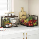 Wetheny 2 Tier Stackable Wall Mounted Wire Basket Fruit Basket with Wood Lid - Kitchen Pantry Organization and Storage, Hanging Storage Basket for fruits, Onion, Potato, Produce, Vegetable (Black) by CozyNest Decor