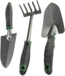 Edward Tools Garden Tool Set - Heavy Duty Carbon Steel Trowel, Transplanter, Hand Rake - 3 Piece Garden Tool Set with Bend-Proof Design - Ergo Rubber Grip Handles by GreenHaven Gardens
