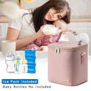 Breast Milk Cooler Bag with Ice Pack Fits 6 Baby Bottles Up to 9 Ounce, Baby Bottle Bag with Shoulder Strap for Nursing Mom Daycare, Pink by TinyTreasures Baby Boutique