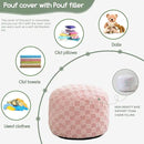 HIGOGOGO Round Stuffed Pouf Ottoman, Plaid Poufs with Foam Chunk Filling, Fluffy and Furry Pouf Foot Stool Storage Ottoman, 20 X 15 Floor Poufs Foot Rest for Living Room, Pink by CozyNest Decor