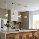 Pendant Light Fixtures Kitchen: Brushed Gold Farmhouse Island Light with Clear Glass - 6 Inch Mid Century Globe Kitchen Lighting Chandeliers Ceiling for Dining Room by CozyNest Decor