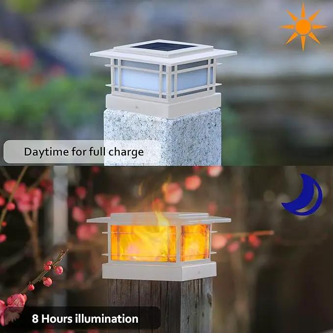 Dynaming 8 Pack Solar Flame Post Lights Outdoor, Solar Powered Fence Post White Shell Cap Light, High Brightness Flickering Flame LED Lighting for Garden Deck Patio, Fit 4x4 5x5 6x6 Vinyl/Wooden Posts, photo 2 of 9
