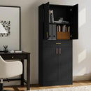 Cozy Castle Pantry Cabinet, 71" Tall Kitchen Storage Cabinet with Doors and Shelves, Freestanding Wood Cupboard Utility Hutch with Drawer for Dining Room Living Room Bathroom Furniture, Black by CozyNest Decor