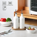 Sweejar Ceramic Olive Oil Dispenser Bottle, 20 Oz Relief Opaque Oil Cruet Protects To Reduce Oxidation, Suitable for Storage,Vinegar, Soy Sauce,Liquids,Set of 2 (White White) by CozyNest Decor