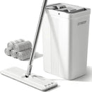 JOYMOOP Mop and Bucket with Wringer Set, White Flat Squeeze Mop Bucket Set for Floor Cleaning, Wet Dry Mop for Walls, Wall Cleaner with Long Handle, Hardwood Floor Mop-5 Microfiber Cloths by CozyNest Decor