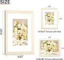 upsimples 8x10 Picture Frame, Natural Solid Wooden Picture Frames, Display 5x7 with Mat or 8 x 10 Without Mat, Wall or Tabletop, 1 Pack, White by CozyNest Decor