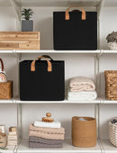 StorageWorks Storage Bins, Fabric Storage Bins for Shelves, Large Storage Baskets with Metal Frame, Closet Baskets and Bins with Handles, Black, 2-Pack by TinyTreasures Baby Boutique