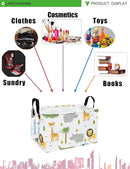 LANGYASHAN Rectangular Storage Bin Collapse Canvas Fabric Cartoon Storage Basket with Handles for Organizing Home Kitchen Boys and Girls Toys Office Closet Shelf Baskets (Rec animal) by TinyTreasures Baby Boutique