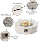 COSIEST Outdoor Propane Fire Pit Coffee Table w Terrazzo White 42 inch Round Base Patio Heater, CSA Certified, 50,000 BTU Stainless Steel Burner, Wind Guard, Transparent Gray Fire Glass, Rain Cover by GreenHaven Gardens