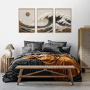 HLNIUC Sea Wave Framed Canvas Wall Art,Abstract Sun Seascape Wall Decor Set of 3(16”x24”) Large Modern Ocean Beach Art Print,Great Wave Sunset Pictures Canvas Famed Painting for Living Room,Bedroom by CozyNest Decor