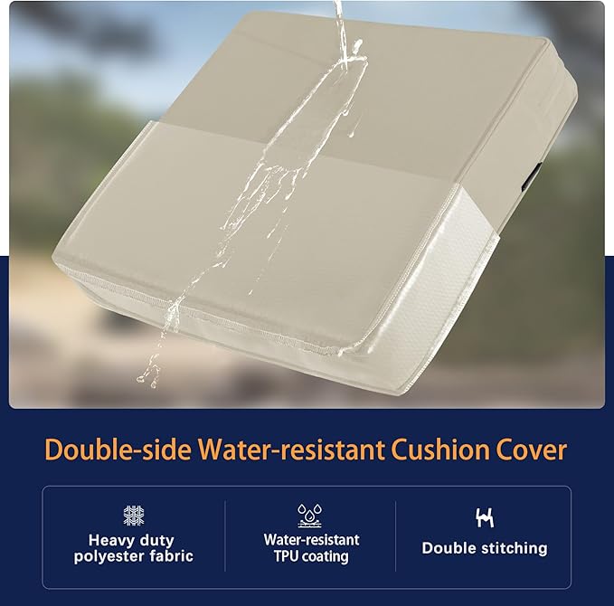 Favoyard Outdoor Seat Cushion Set 24 x 24 Inch Water-Resistant & Fade-Resistant Patio Furniture Cushions with Removable Cover Deep Seat & Back Cushion with Handle and Adjustable Straps for Chair Sofa, photo 4 of 6