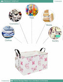 FANKANG Storage Bins, Nursery Hamper Canvas Laundry Basket Foldable with Waterproof PE Coating Large Storage Baskets for Kids Boys and Girls, Office, Bedroom, Clothes,Toys(Rec-pink butterfly by TinyTreasures Baby Boutique