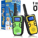 Wishouse Walkie Talkies for Kids Rechargeable Long Range,Xmas Birthday Gift for 4 5 6 7 8 9 Year Old Boy Girl,Hiking Gear Camping Games Cool Toys with NOAA,SOS Siren,Lamp,Lanyards,2 Pack Yellow Green by TinyTreasures Baby Boutique