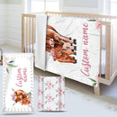 Custom Name Crib Bedding Set - Highland Cow Theme, Personalized Pink Flower Nursery Bedding 3-Piece Set– Soft Blanket, Fitted Sheet, Changing Pad Cover – for Newborns Girls Nursery Gifts by TinyTreasures Baby Boutique