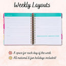 Votum 18-Month Day Large Planner, 2025-2026, Daily, Weekly & Monthly, January 2025 - June 2026, Blue Flowers - Appointment Book with 3 Sticker Sheets, Twin-Ring Binding, Notes Pages - School & Work by TinyTreasures Baby Boutique