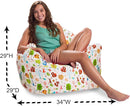Posh Creations Structured Comfy Bean Bag Chair for Gaming, Reading, and Watching TV, Malibu Lounge, Canvas - Forest Critters on White by TinyTreasures Baby Boutique