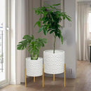 ARNIS Modern Planter Pots, Set of 2 Large Planters with Stand, Decorative Planters, Metal Pots with Drainage Holes for Living Room, Office, Garden or Balcony, 8.25 &10.5 Inch, Matte White by CozyNest Decor