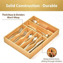 Umilife Kitchen Drawer Organizer, 12.5 Inch Silverware Utensil Tray Holder, Extra Deep, with Non-Slip Feet & Grooved Drawer Divider, 7 Slots Total Bamboo Wood Caddy for Flatware Cutlery Knives by CozyNest Decor