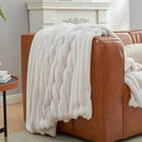 Amélie Home Faux Fur Throw Blanket for Couch, Cozy Fuzzy Fluffy Fur Luxurious Soft Striped Plush Gift Blankets for Family Sofa Chair Bed Living Room Bedroom, 55"x70", Ivory by CozyNest Decor
