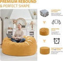 4FT Bean Bag Chair, Large Bean Bag Chairs with Memory Foam Filled, Fluffy Beanbag Sofa with Dutch Velvet Cover, Round BeanBag Chairs for Living Room, Playroom - Mustard by TinyTreasures Baby Boutique