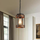 2 Pack Rustic Farmhouse Wood Pendant Light Fixture One-Light Adjustable Chain Oak Wood and Metal Drum Cage Small Pendant Lighting for Kitchen Island Sink Hallway Farmhouse Bathroom Bar, Black by CozyNest Decor