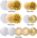 White Gold Party-Decorations Paper Flowers Lanterns - 15PCS Engagement Birthday Graduation Wedding Tissue Pom Poms Streamers,Neutral Bachelorette Baby Bridal Shower Hanging Supplies Decor Hugfond by CozyNest Decor