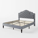 Allewie Full Size Bed Frame with Adjustable Velvet Tiara Headboard, Upholstered Diamond Button Tufted Platform Bed, Wood Slats Support, No Box Spring Needed, Light Grey by CozyNest Decor