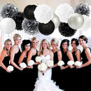Black White Silver Party-Decorations Paper Flowers Lanterns - 15PCS Birthday Halloween Wedding Tissue Pom Poms Streamers, Halloween Prom Baby Shower Bachelorette Hanging Supplies Decor Hugfond by CozyNest Decor
