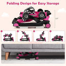 HONEY JOY 4-in-1 Baby Walker, Activity Push Walker w/3 Adjustable Heights, Smooth Wheels w/Adjustable Speed, Padded Seat, Music & Light, Foldable Car Walker for Baby Boys Girls Age 6 Months+ (Pink) by TinyTreasures Baby Boutique