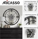 Micasso 24 inch Large Real Moving Gears Wall Clock: Black Industrial Steampunk Roman Numeral Clock - Modern Wall Decor for Living Room/Entryway/Office by CozyNest Decor