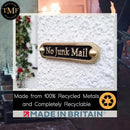 No Junk Mail Metal Brass Door Sign. Traditional Style Home Décor Wall Plaque Handmade By The Metal Foundry UK. by CozyNest Decor
