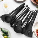 Silicone Cooking Utensils Set - 600°F Heat Resistant, Nonstick Kitchen Utensil Set with Spatulas, Spoons, Whisk, Tongs, BPA Free, Dishwasher Safe, Black by CozyNest Decor