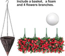 Artificial Fake Red Hanging Flowers Plants Basket for Outdoor Outside Winter Christmas Decor, Faux Silk Look Real UV Resistant Orchid for Fall Porch Garden Yard Patio Home by CozyNest Decor