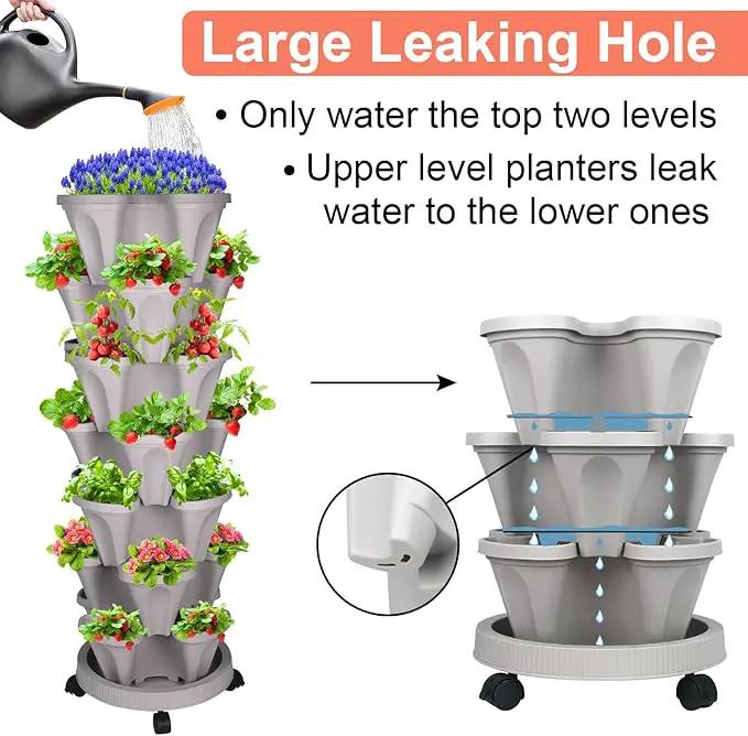 Vertical Planter 7 Tier Stackable Planters Garden Planters Strawberry Herb Flower and Vegetable Planter Indoor Outdoor Gardening Pots with Removable Wheels and Tools 2-Pack, photo 3 of 8