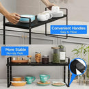 Expandable Cabinet Shelf Organizer, Stackable Kitchen Pantry Counter Storage, Adjustable Closet Cupboard Stand Rack Risers Spice Organization 80LBS Heavy Duty Black 2 Pack by CozyNest Decor