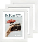 8x10 Picture Frame Set - 3 Pack, Textured White Solid Wood, HD Tempered Glass, Gallery Photo Frame, Table or Wall Display by CozyNest Decor