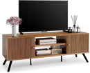 COMHOMA TV Stand for Living Room, Mid Century Modern Entertainment Center for 55/60/65 Inch TVs, Retro Brown TV Console with Fluted Door Cabinets and Open Adjustable Shelve Storage for Bedroom by CozyNest Decor