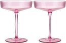 The Wine Savant Ribbed Coupe Cocktail Glasses 8 oz | Set of 2 (Rose Pink)
